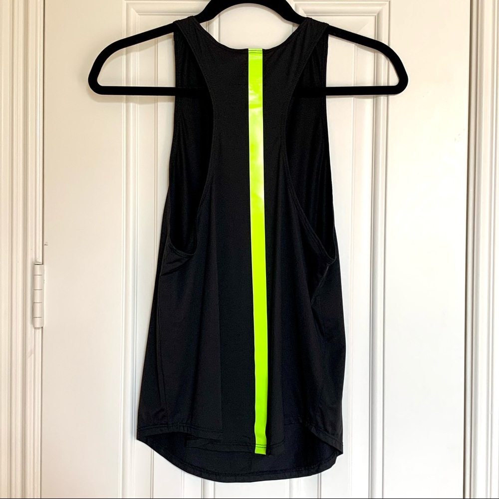 BLACK LINE BY NOLI Black Workout Top with Neon Yellow Vertical Line down back